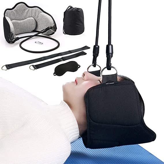 Nezylaf Neck Head Hammock, Cervical Traction Device for Neck Head Shoulder Pain, Ideal for Physical Therapy and Neck Pain Relief, with Free Sleep Mask
