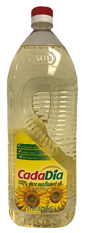 CadaDía 100% Pure Sunflower Oil ,First Cold Press, NON GMO, Kosher, Good for Frying, Baking, and Salads. 1.5 L (51 Fl Oz) (1.58 QT)