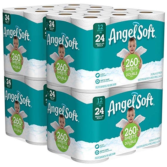 Angel Soft 2 Ply Toilet Paper, 48 Double Bath Tissue (Pack of 4 with 12 rolls each)