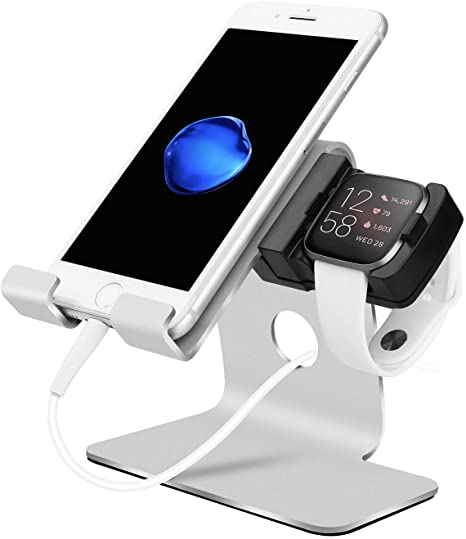 Tranesca 2-in-1 Charger Compatible with Fitbit Versa 2 - Tranesca Charging Stand/Charging Dock/Charging Cradle Compatible with Fitbit Versa 2 and Cell Phone