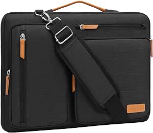 MOSISO 360 Protective Laptop Shoulder Bag,14 inch Computer Bag Compatible with MacBook Air 15 inch M3 A3114 M2 A2941/Pro A1990 A1707,Side Open Messenger Bag with 4 Zipper Pockets&Handle, Black