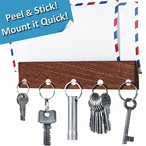 Magnetic Key Holder & Mail Organizer | Premium Walnut Wood | Self Adhesive Key Rack | Magnetic Key Holder for Wall | Letter Holder | Magnetic Key Hook | 5 Very Strong Magnets | Innovative Design