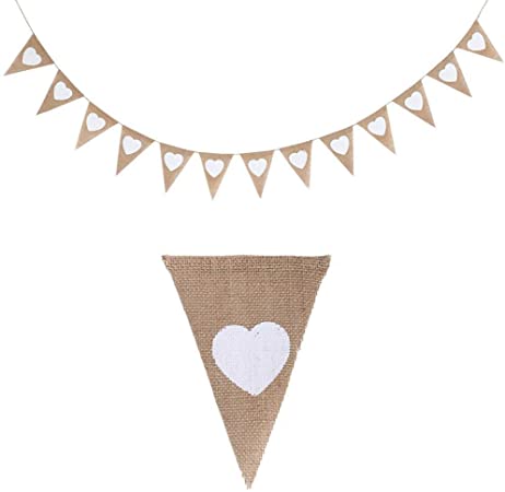 Losuya Hessian Burlap Bunting Banners Love Heart Wedding Bunting Vintage Fabric Cloth Flags for Wedding Baby Shower Decoration