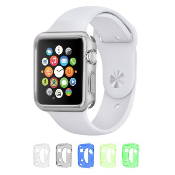 Eco-Fused TPU Case Bundle for 38mm Apple Watch / Watch Sport / Watch Edition / Including 5 Flexible TPU Cover Cases for all Apple Watch Versions / Including Microfiber Cleaning Cloth