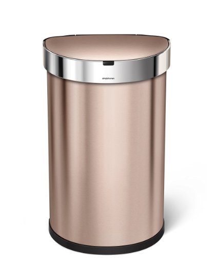 simplehuman Semi-round Sensor Can with Liner Pocket, Touch-free Automatic Trash Can, Rose Gold Stainless Steel, 45 L / 11.8 Gal