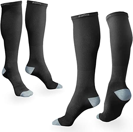 BAMS Compression Socks Women & Men- Premium Bamboo Ultra Soft No-Smell 15-20 mmHg [2 Pairs]