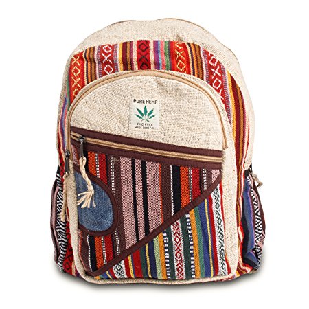 Maha Bodhi All Natural Handmade Multi Pocket Hemp Laptop Backpack - Multi Color Stripe