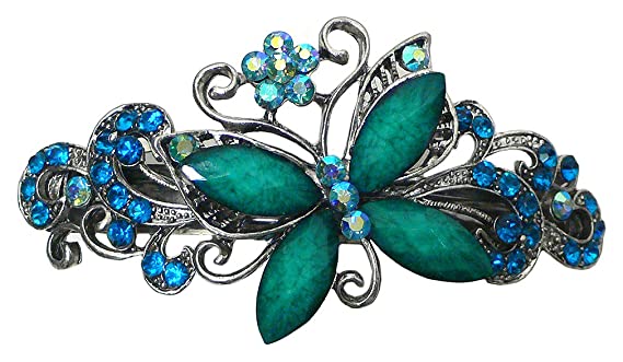 Butterfly Barrette with Beads and Crystals Hair Clip for Girls U86800-0053aqua green