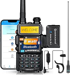 BaoFeng Radio (Upgraded from BaoFeng UV-5R) 8Watt Ham Radio Handheld Supported Phone Program with 771 Long Antenna Wireless Programmer Dual Band Walkie Talkies Two Way Radio Includes Full Kit