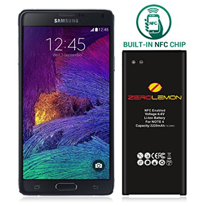 ZeroLemon Note 4 Battery, Galaxy Note 4 3220mAh Slim Battery with NFC for Galaxy Note 4 [N910, N910U LTE, AT&T N910A, Verizon N910V, Sprint N910P, T-Mobile N910T]