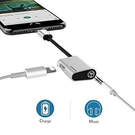 Lightning Splitter for iPhone 7/7 Plus,Wofalodata Lightning to 3.5mm Cable,Lightning Headphone AUX Audio Charge Connector Compatible for iOS 10.3(Silver)