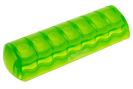 Survive Vitamins 7 Day Pill Organizer Plastic Pill Box Translucent Lime Color 1 Piece of This Pill Case