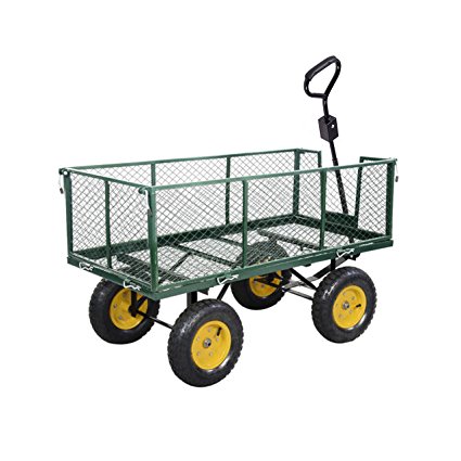 ALEKO TC4205B Farm and Ranch Heavy Duty Removable Steel Mesh Sides Flatbed Garden Mesh Cart With Padded Pull Handle, 1,000-Pound Capacity