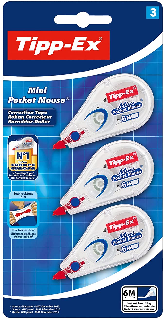 Tipp-Ex Mini Pocket Long Correction Extra Tear-Resistant Tapes - Pack of 3 - Easy To Use - High-Quality - 6 metres