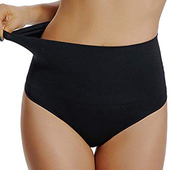 Woweny Womens High Waist Thong Tummy Control Underwear Shaping Panties Slimming Body Shaper Gridle (Black, M)