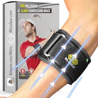 BLITZU Tennis Elbow Brace for Men & Women, Tendonitis Elbow Brace & Strap Golfers Elbow Brace Counterforce Band for Tendon Pain Relief & Support for Forearm, Adjustable With Firm Compression Pad