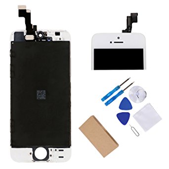 Coobetter LCD Screen Replacement for iPhone 5S Display Touch Screen Digitizer Full Assembly Set with Free Tools and 1 Glass Screen Protector ( iPhone 5S White )