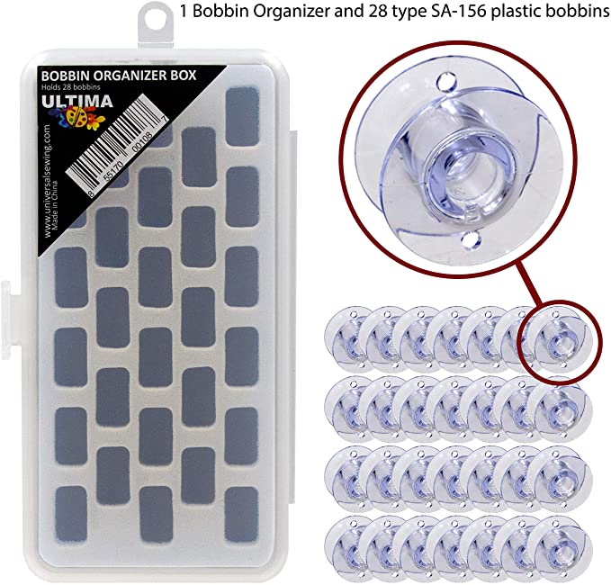 Ultima Bobbin Holder - Bobbin Case w28 Bobbins - Plastic Bobbin Storage Boxes - Plastic Bobbins - Sewing Notions, Quilting Accessories (Bobbin Box w28 Plastic Bobbins)