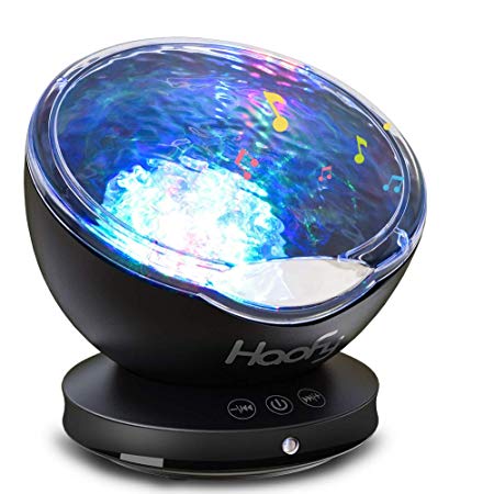 Haofy Night Light Projector, 12 LED 7 Colorful Sleep Night Lamp for Kids Ocean Wave Rotatable Projection with Built-in Mini Music Player Baby Child Mummy Bedroom Living Room Party Appointment (Black)