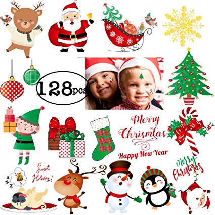 128pcs Christmas Tattoo for Kids Happy Holiday Merry Christmas Temporary Stickers