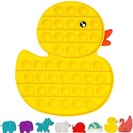 KKMO 1 Piece Silicone Pops Bubble Sensory Fidget Toy Funny Desktop Game Soft Squeeze Toy Frisbee Cup Mat (Yellow Duck)