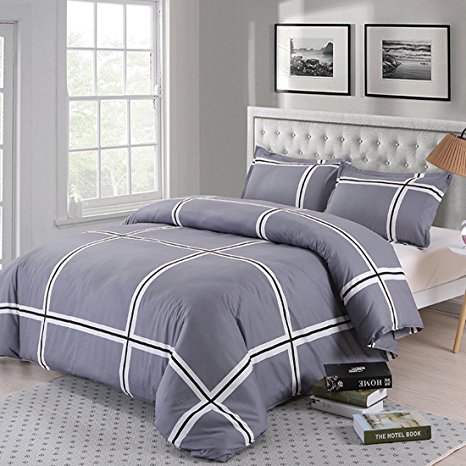 100% Cotton Duvet Cover Set Nanko Lightweight Printed Luxurious Comfortable Breathable Soft & Extremely Durable King 3 piece Grey