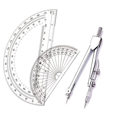 Student Drawing Compass Math Geometry Tools Protractor Angle Measurement (1 Compass  2 Protractor)