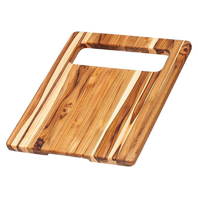 Teak Chopping Board - Rectangle Cutting Board With Slice And Slide Hole (15.5 x 12 x .75 in.) - By Teakhaus