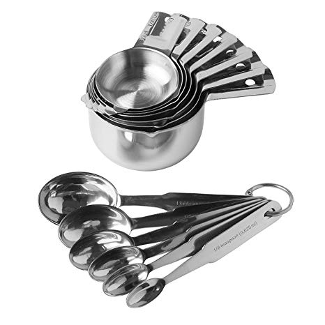 Measuring Cups and Spoons 13 Piece Complete Set of Quality Professional Grade 18:8 Stainless Steel - 7 Stackable Cups and 6 Nesting Spoons Perfect for Dry and Liquid Ingredients