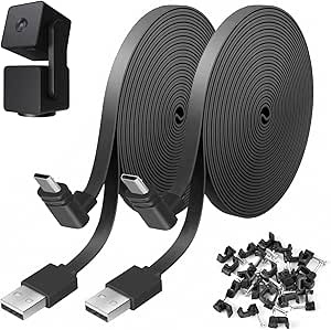 Uogw 2 Pack 30FT Power Cable Compatible with WYZE Cam Pan V3, USB to 90 Degree Micro USB Extension Charging Cable for WYZE Cam Pan V3,L-Shaped Flat Power Cord (Black)