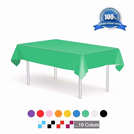 Plastic Table Covers Disposable Rectangle Tablecloths Green 12 Pack 54" x 108" for 6 to 8 Foot Dinner Tables Great for Birthdays Parties Weddings Indoor or Outdoor Use