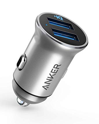 Car Charger, Anker Mini 24W 4.8A Metal Dual USB Car Charger, PowerDrive 2 Alloy Flush Fit Car Adapter with Blue LED, for iPhone 11/XR/Xs/Max/X/8/7/Plus, iPad Pro/Air 2/Mini, Galaxy, LG, HTC and More