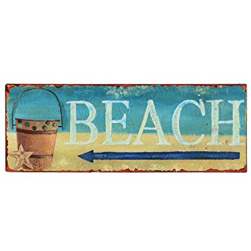 Barnyard Designs Beach This Way Retro Vintage Tin Bar Sign Beach House Decor 14" x 5"