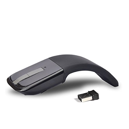 New Folding Mouse 2.4GHz Arc Optical Touch Wireless Mouse with USB Receiver Suitable for Notebook (Black)