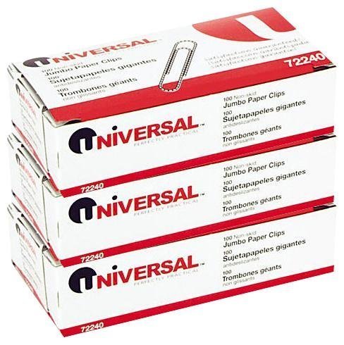 Universal Nonskid Paper Clips, Wire, Jumbo, Silver-100 ct, 3 pk