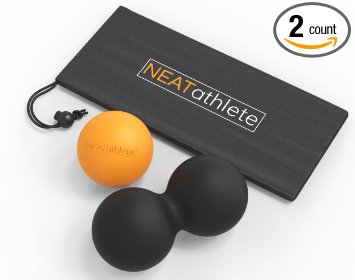 END OF SUMMER SALE NEAT ATHLETE Single and Double lacrosse ball style premium massage balls SET for myofascial release massaging balls and trigger point ball therapy. FREE exercise guide and.