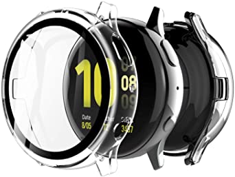 LK [2 Pack] Case for Samsung Galaxy Watch Active 2 40mm Built-in Tempered Glass Screen Protector, Hard PC Protector Cover for Galaxy Watch Active 2 40mm (Clear)