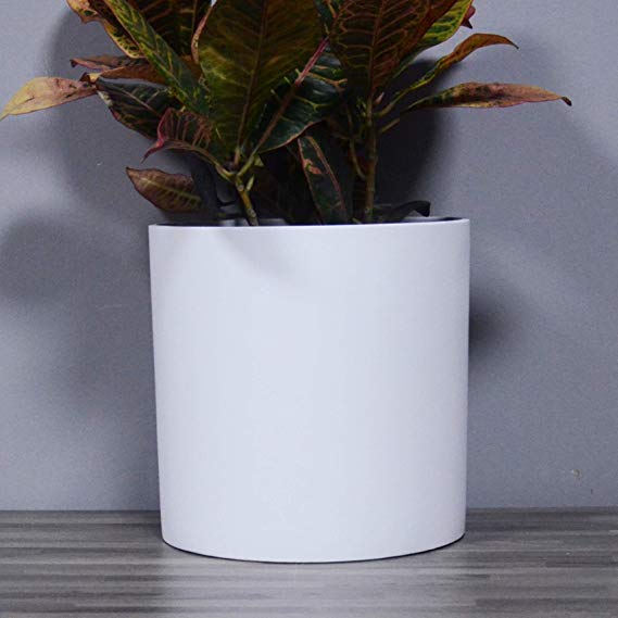 D'vine Dev Indoor/Outdoor 10 Inches Fiberglass Resin Modern Planter/Plants Pot/Planting Container - Matte Finishing - White - Easy Grow with Drainage Hole and Removable Rubber Drainage Plug
