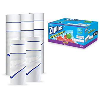 Ziploc Vacuum Seal Combo 5 Roll Pack 2 Qty 8x20 Rolls, 3 Qty 11x16 Rolls