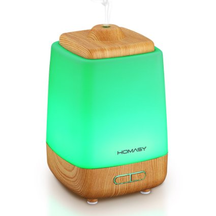[New Design] Homasy 200ml Aroma Essential Oil Diffuser Ultrasonic Cool Mist Whisper-Quiet Humidifier with Waterless Auto Shut-off and 7 Color LED Lights Changing for Home Office Baby