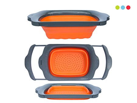 Collapsible Kitchen Colander - Over the Sink Kitchen Strainer By Comfify | 6-quart Capacity | Orange & Grey