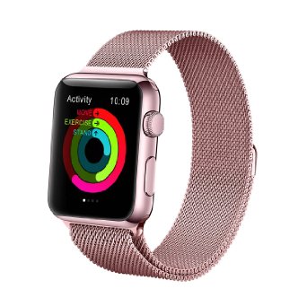 Apple Watch Band,UMTele Milanese Loop Stainless Steel Bracelet Smart Watch Strap with Unique Magnet Lock for Apple Watch Sport Edition 38mm, No Buckle Needed Rose Gold
