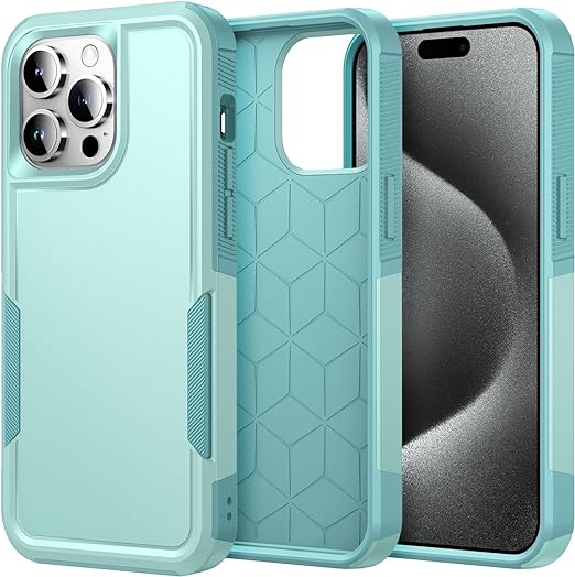 CASEVASN Defender Case for iPhone 15 Pro Max, Heavy Duty Hard Back & Soft Edge TPU Bumper Slim Anti-Drop Armor Rugged Premium Shockproof Protector Phone Case Cover for iPhone 15 Pro Max (Mint)