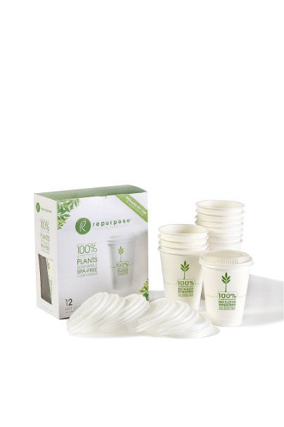 Repurpose 100% Plant Based Insulated Hot Cup and Lid Set12 , 12 oz. (12 count)