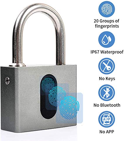 Fingerprint Padlock, Meisort Heavy Duty Smart Thumbprint Lock USB Rechargeable IP67 Waterproof Anti Theft Keyless Padlock for Gym, Bike, Locker, Door, Fence