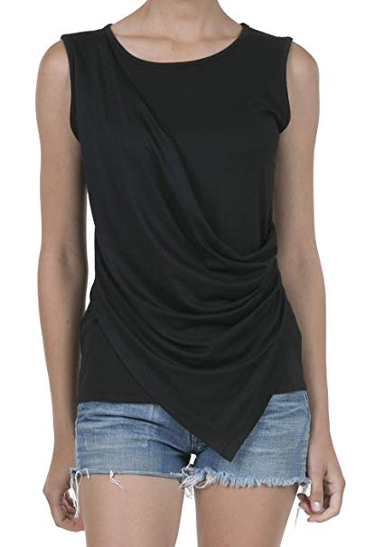 iliad USA Women's Round Neck Sleeveless Blouse Casual Ruched Tank Top