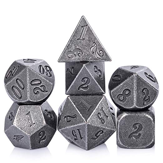 Ancient Silver Table Game Dice, 7PCS DND Metal Dice with Metal Box for Dungeons and Dragons, Shadowrun, Pathfinder, Savage World and Other Table Games