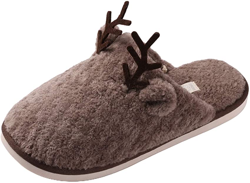 ACEVOG Women & Men Christmas Deer Plush Slippers Classic Cartoon No-Slip Memory Foam Indoor Outdoor Slip-on Shoes