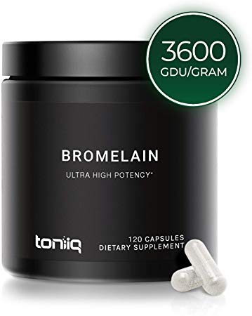 Ultra High Strength Non-GMO Bromelain Capsules - 3600 GDU/Gram - The Strongest Bromelain Available - 500mg Formula - 120 Veggie Capsules