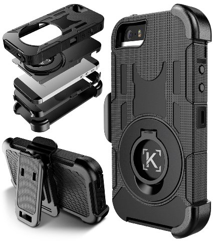 iPhone SE Case,KaptronTM Hybrid Dual Layer Combo Armor Defender Protective Case with Kickstand and Belt Clip for iPhone SE / iPhone 5S / 5